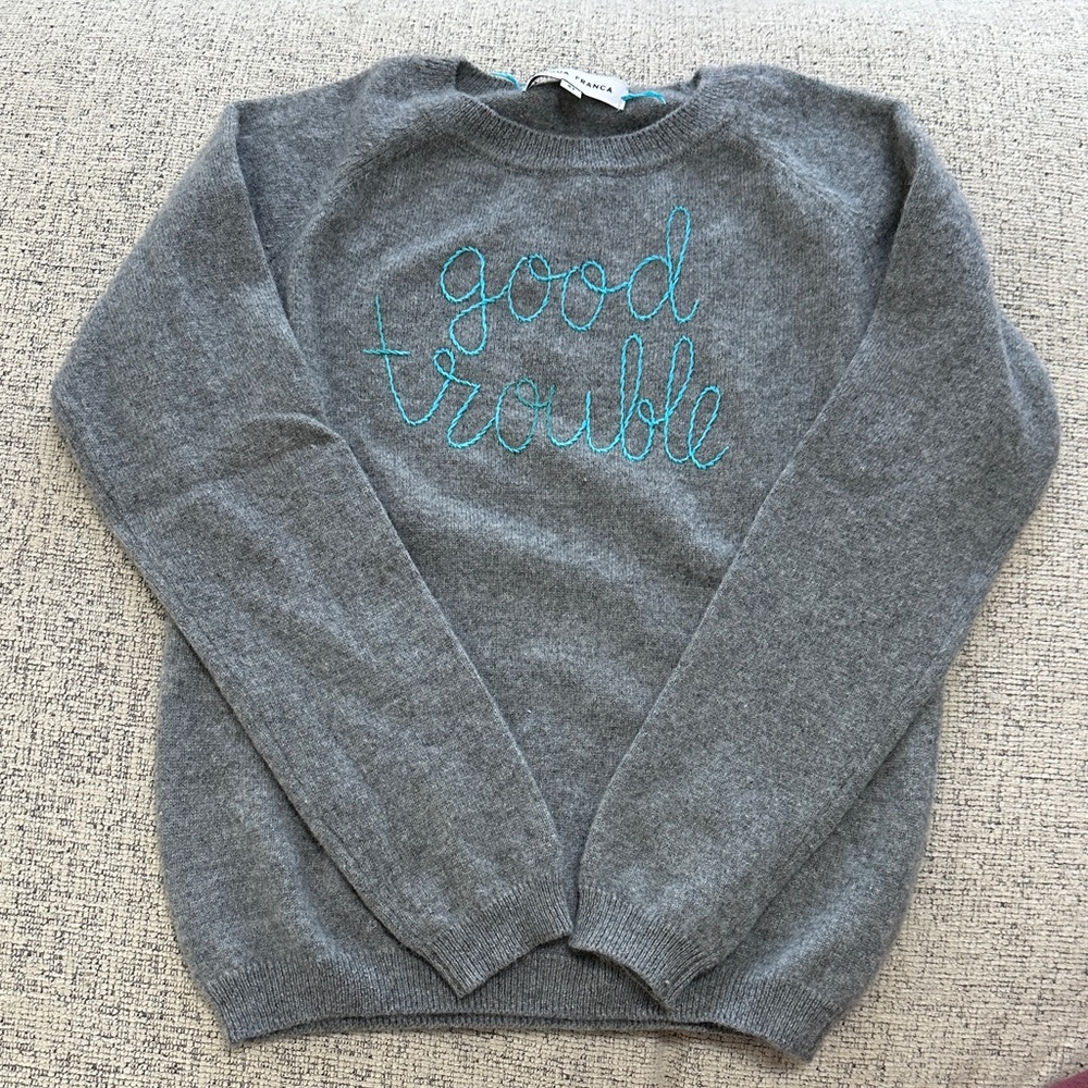 Cozy Gray Sweater with Embroidered Text